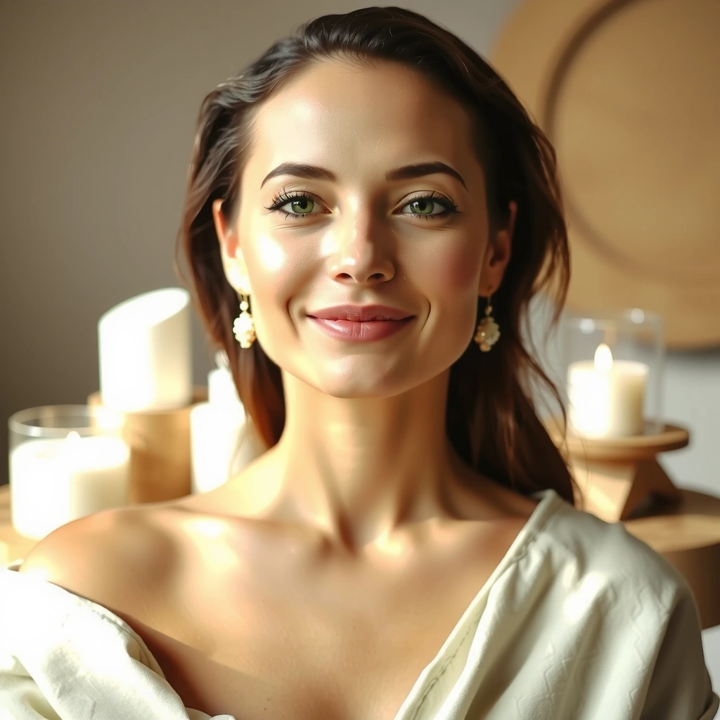 Elegant woman with radiant beauty wellness routine